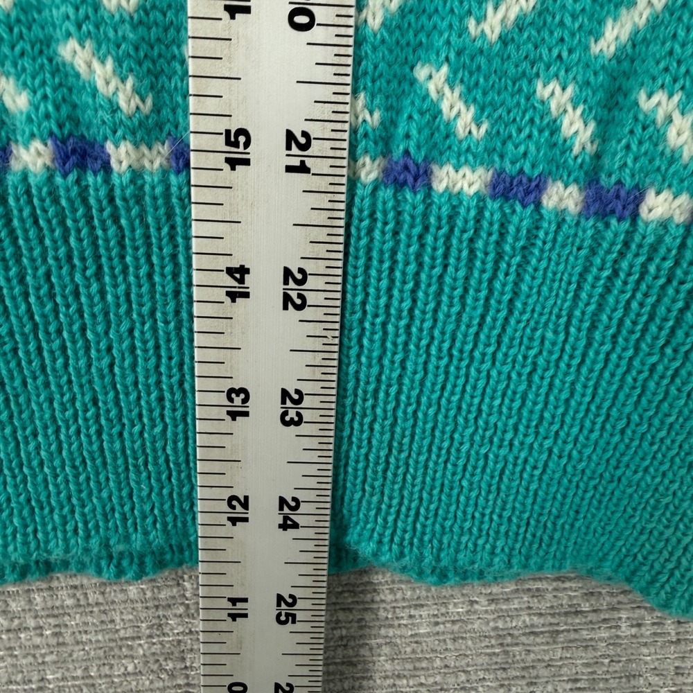 Vintage Windborne Sweater Women M Wool Teal White Geometric Knit Boho Country - Picture 5 of 10